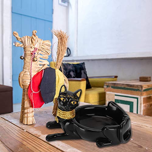 Kat godin asbak, vintage hars ambachtelijke Egyptische zwarte kat god beeldje asbak sculptuur standbeeld thuiskantoor… - Image 6
