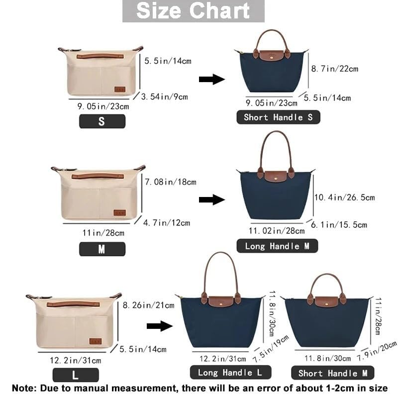 Générique Organisateur de sac main, insert intérieur en satin, compatible avec Le Pliage et Tote Bags (accessoire tiers), Beige - S - 23×14×9 cm