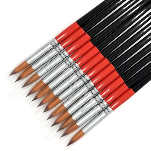 Size #10 Pointed Round Paint Brush, Pack of 12, Premium Quality Synthetic Hair for Acrylic Watercolor Oil Gouache Painting by Students, Professionals and Artists