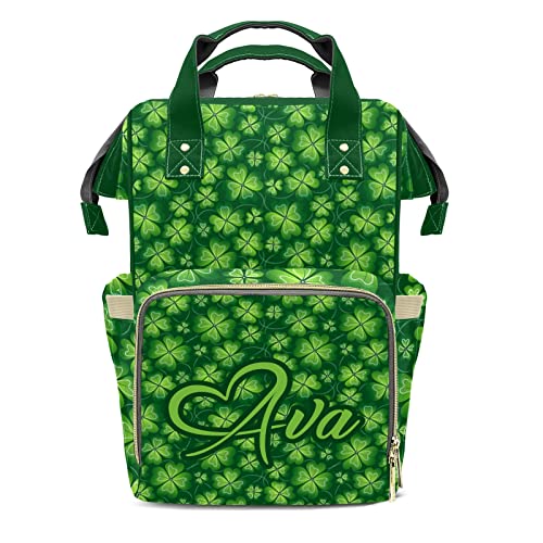 Personalized Green Clover Diaper Bags Backpack Custom Text Bag Boy Girl Gifts for Mother Father