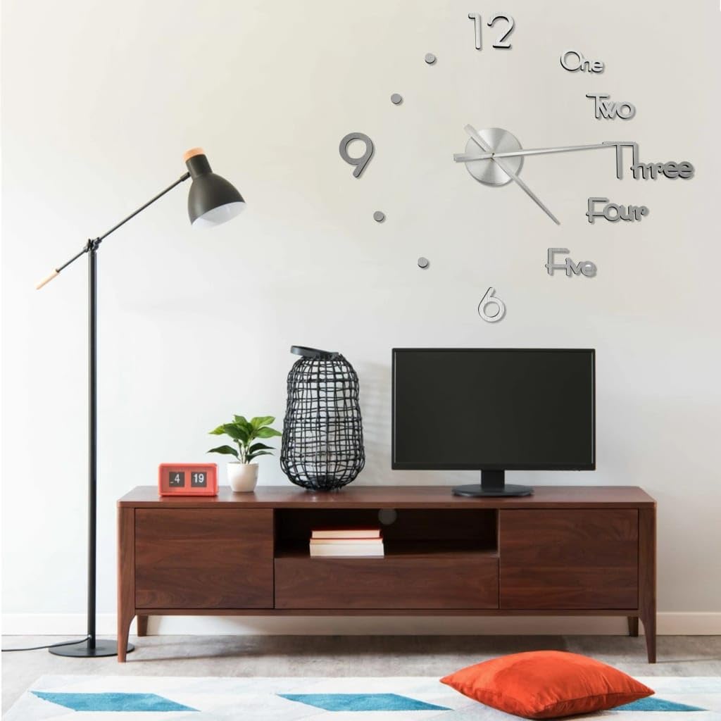 AJJHUUKI Decor-Clocks-Wall Clocks-3D Wall Clock Modern Design Silver 100 cm XXL