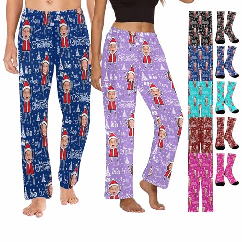 Custom Couple Pajamas Pants with Face Dog Pet Custom Pajama Pants for Women Men Funny Christmas Valentines Gifts