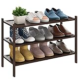 BMOSU 3-Tier Bamboo Shoe Rack Premium Stackable Shoe Shelf Storage Organizer for Hallway Closet Living Room Entryway Organizer(Brown)