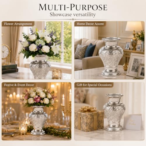 Image of Flower Vase | Flower Pots for Home Decor,Living Room, Bedroom, Office, Gifting - Silver Living Room, Office, Hotel & Home Decor | Ideal Gift (11 x 7) inch (Large)