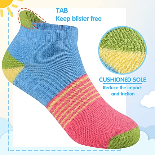 Comfoex Girls Socks For Kids 4-6 6-8 8-10 Years Old Ankle Athletic Cotton Short Socks With Cushioned Sole 6 Pairs2