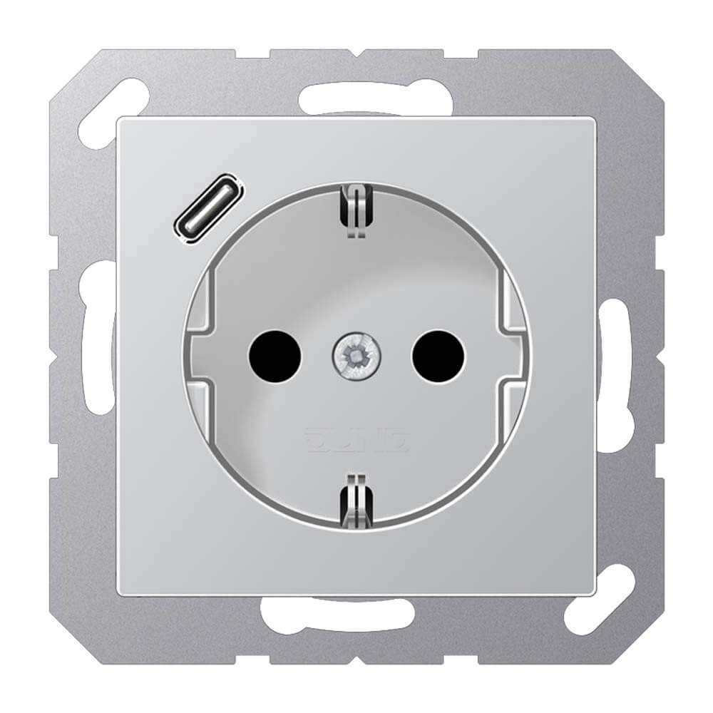 Prise SCHUKO avec USB C de charge rapide 3A Jung A1520-18CAL avec protection contact accrue