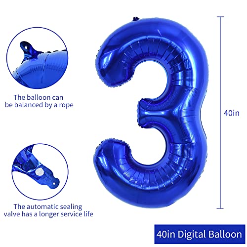 Image of TONIFUL 40 Inch Navy Blue Number 3 Balloons Large Foil 3rd Birthday Decor | Deep Blue 3 Balloon Number Three for 3rd 13th 23rd 30th 33rd Birthday 3 Year Anniversary, Blue Decorations for Men Boys