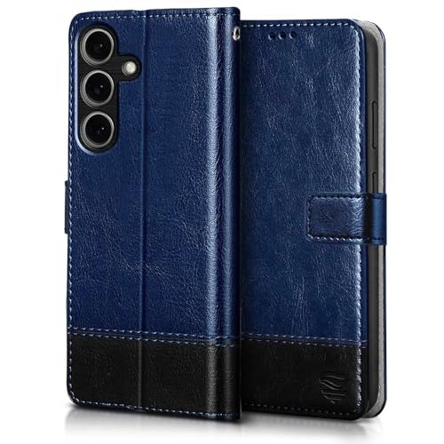 Image of FLIPPED Vegan Leather Flip Case Back Cover for Samsung Galaxy S25 Ultra 5G (Blue with Black)