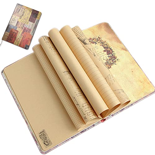 Austark Hardcover Vintage Journal Notebook, Personal Diary Collage Journal For Women Gift, Travel Journal Composition Notebooks Hardcover Executive Notebooks To Write, Retro Colorful Illustration, 192 Pages (Ticket) #TOP14