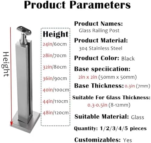 Stainless Steel Stair Baluster Posts, 24-48" Height Indoor Railing Kits for Atrium, Black & Silver Metal Balusters, Stylish Staircase Divider, A-Corner Design