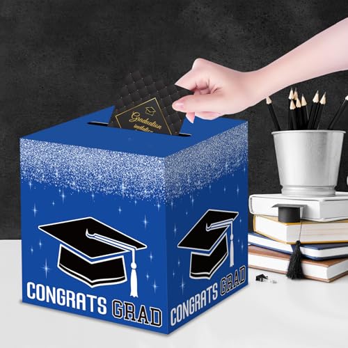 Image of Graduation Congrats Card Box, 2026 Graduation Party Decorations, Graduation Party Decorations Graduation Money Card Boxes Holder Graduation Gift Party Favors Decor Party Supplies (Blue)