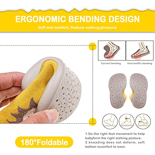 Seeyan Baby Toddlers Moccasins Anti-Slip Fuzzy Slipper Floor Breathable Thick Kids Boys Girls Indoor Outdoor Winter Warm Shoes Socks (Yellow Lion, Insole :4.9 Inch) #TOP4