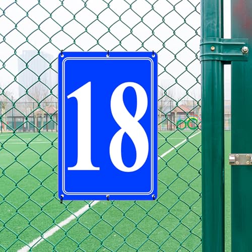 Image of Premium Aluminum Number Signs 18, Metal 12 inch X 8 inch Blue Numbered Signs Outdoor for Parking Lots, Floor, Dock, Court, Aisle, Field, High Visibility, No Fade, Weather-resistant