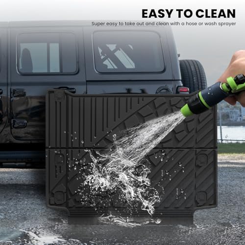 Image of LASFIT Cargo Mat for Jeep Wrangler 4XE 2021-2025 4 Doors with Subwoofer | Plug-in Hybrid EV-Gas (PHEV), All Weather, TPE, Custom Fit, Trunk Mat, Cargo Liner, Black