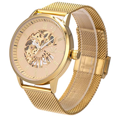 Reloj De Pulsera, Hombres Esqueleto SIBOSUN Mecánico Steampunk Oro Malla Acero Inoxidable Banda Romano Números Cover