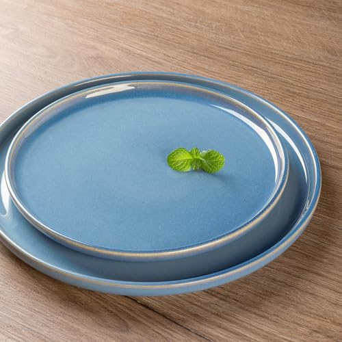Image of GBHOME Ceramic Dinnerware Sets for 4, 12 Pieces Stoneware Plates and Bowls Sets, Reactive Glaze Dishes -Scratch Resistant, Dishwasher&Microwave Safe-Alaskan Blue