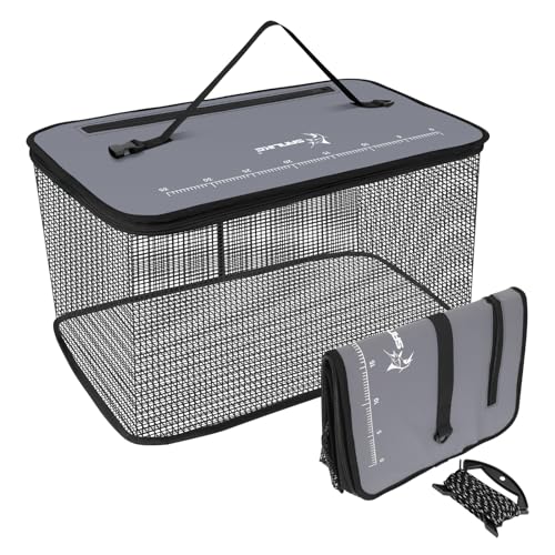 SANLIKE Floating Fishing Basket Collapsible Fishing Net Cage, Rubber Coated Net 24L Fish Basket for...