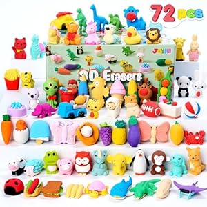 JOYIN 72 Pcs Animal 3D Erasers, Fun and Cute Mini Pencil Erasers for Kids, Puzzle Take Apart Eraser, Classroom Rewards, Party Favors, Desk Pets, Treasure Box, Birthday Gifts, Bulk Toys, Egg Fillers