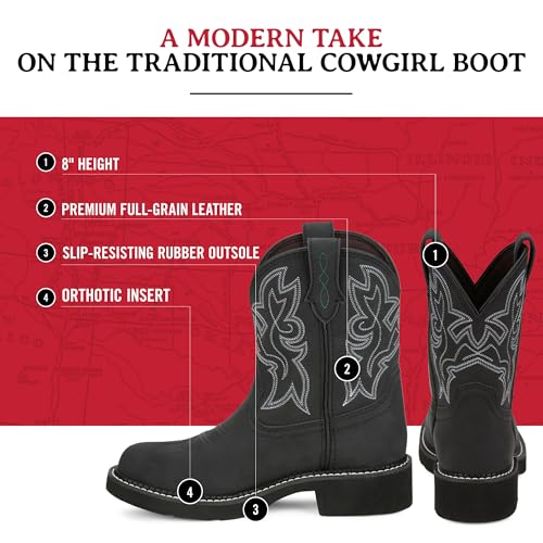 Justin Gypsy Kay 8” Cowboy Boots for Women - Premium Full-Grain Leather Women’s Cowgirl Boots with Removable Orthotic Footbed, Slip-Resistant Rubber Outsole3