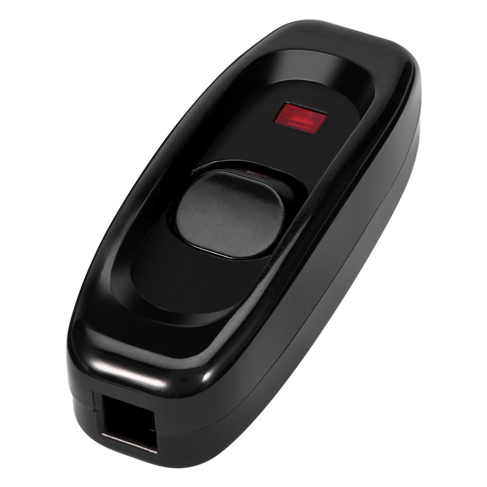 CABLEPELADO Interruptor LED Pasante Avión Unipolar para Lámpara de Escritorio con Cable Eléctrico Indicador LED 250V 10A Negro