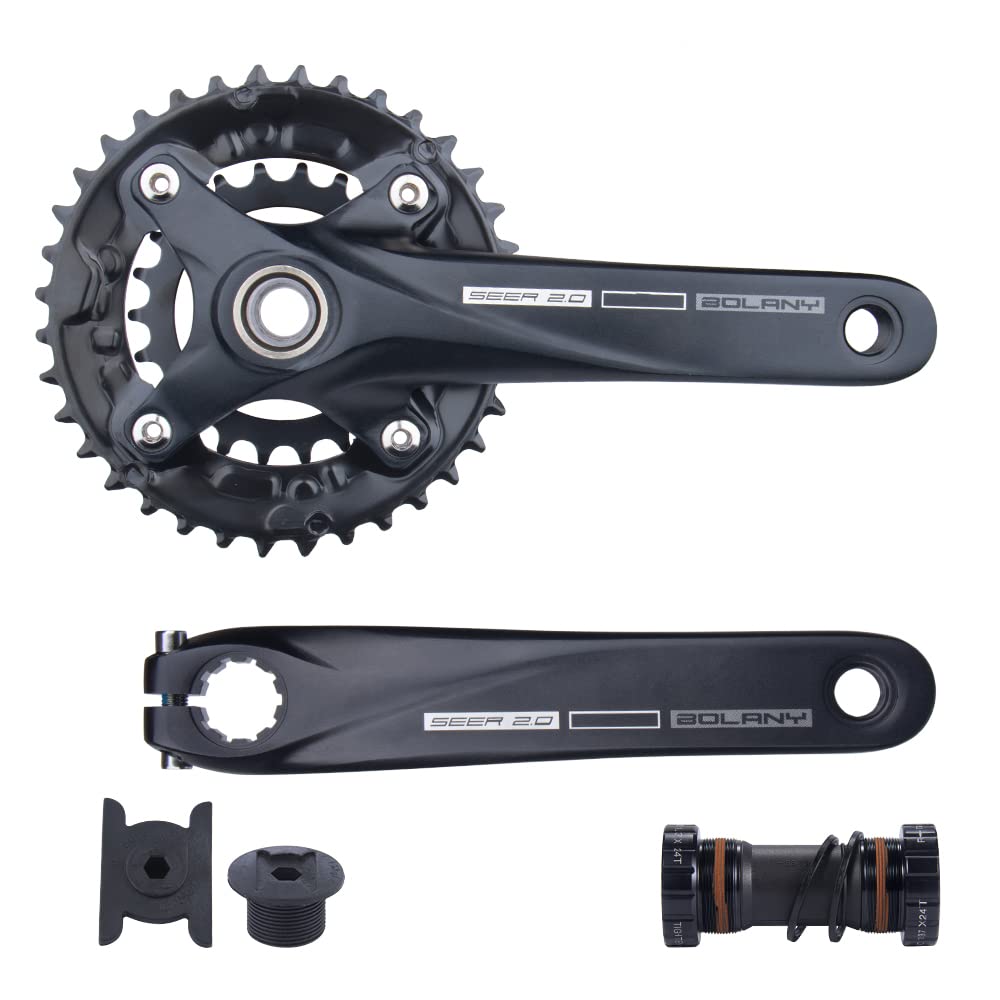 BOLANY Fahrrad Kurbelgarnitur 170mm kurbel 104BCD Hollowtech-Kurbelgarnitur 2 Fach Einzelspeed-Rundkettenblatt 22/36T 24/38T MTB Kurbelsatz mit Tretlager