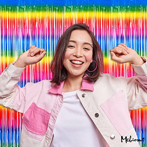 Image of 4 Pack Dark Rainbow Fringe Curtain Backdrop, 3.2Ft x 6.6Ft Metallic Tinsel Foil Fringe Streamers Background for Photo Booth Birthday Wedding Baby Shower Carnival Easter Mother's Day Party Decorations