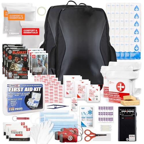 Earthquake Kit - 72 HRS Essential Emergency Survival Kit, Heavy Duty 72 Hour Bug Out Bag Survival Kit for Earthquake, Hurricane, Tsunami - Include Emergency First Aid Kit, Water, Food (Black 3P)