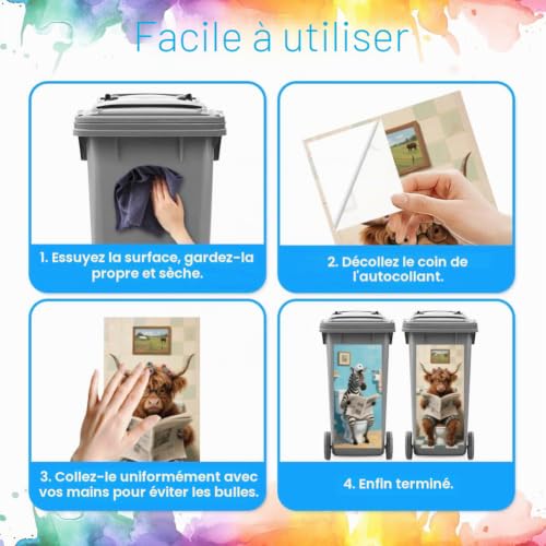 ANATTASOUL Lot de 2 Bétail des Highlands et Zèbre autocollant poubelle – vue 3