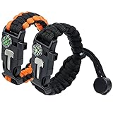 Cenipar Emergency Paracord Bracelets (2 Pack),Survival Paracord Bracelets with Compass,Whistle,Fire Starter Using for Caming,Hiking