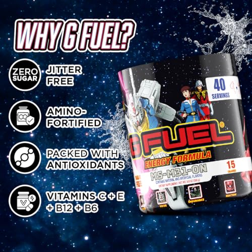 Image of G Fuel MS-M31-0N Energy Drink Powder, Pre Workout Caffeine Mix for Gaming, Sugar Free Focus Amino, Vitamin + Antioxidants, 9.8oz (Ramune Melon, 40 Servings)