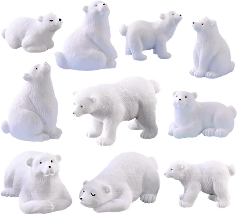10 Pcs Mini Ocean Animal Polar Bear Models, Arctic Realistic Bear Miniature Figurines Collection Playset, Easter Eggs Cake Toppers Christmas Birthday Gift