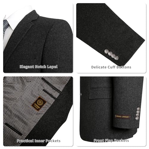 AMY ZHU Men's Wool Blend Blazer Classic Fit Tweed Sport Coat Modern Winter Suit Jacket2