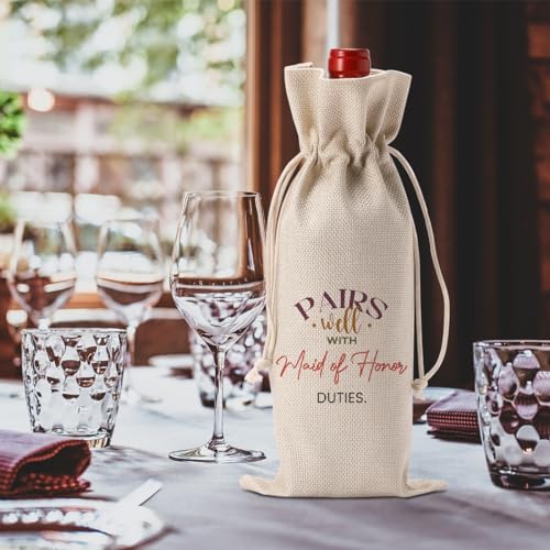 Image of Maid of Honor Bridesmaid Proposal Gifts, Maid of Honor Bridesmaid Wine Bag | Wedding Engagement Gift for Maid of Honor Bridesmaid Wine Bottle Bag, Pairs Well with Maid of Honor Duties Wine Bags