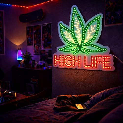 Image of Weed Neon Sign, USB Powered Weed Decor for Wall, Marijuana Light Cannabis Wall Art Signs Suitable for 420 Friendly Room Decor, Bar, Game Room, Party