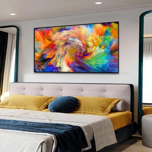Tableau tourbillon coloré art abstrait 70x140 cm châssis en bois