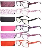 Eyekepper 6-Pack Spring Hinges Patterned Rectangular Reading Glasses Include Computer Readers Women +3.5