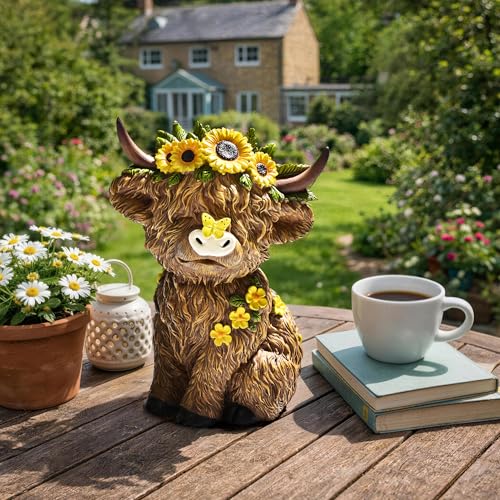 TISEJOY Highland Cow Decor 8 Highland Cow Statues for Garden Decor Outdoor Indoor Table Desk Decor Garden Statues for Patio Yard Lawn Windowsill and Backyard Garden Gifts for Mom Friends