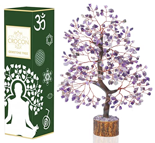 Figura de árbol de piedras preciosas de amatista de cocodrilo, Feng Shui dinero bonsái chakras buena suerte, cristales curativos de Reiki, decoración, adorno de mesa, regalo. Tamaño: 10 a 12 pulgadas