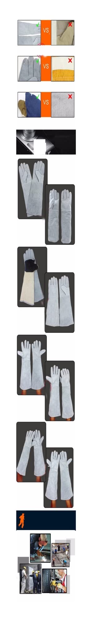 Seguridad de trabajo de soldadura larga soldadores soldadores gruesos estufa de cuero de cuero calor punción de calor resistente al desgaste Barbacoa Guantes para soldadura