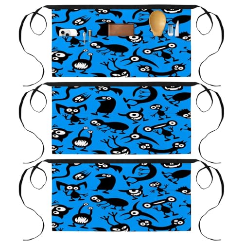 Tablier court pour restaurant lot de 3 demi-tabliers de cuisine à poches 60x30.5cm