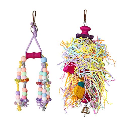 strimusimak 2Pcs Parrot Hanging Beads Bell Blocks Toy Hanging Cage Climbing Swing Chew Toy for Pet Birds Supplies Random Color 2pcs