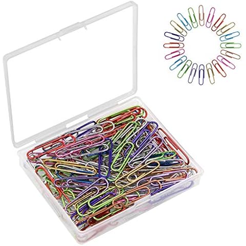 AOKIVIGOA 100pcs Paper Clips with Plastic Box of Paper Clips for Office Stationery 33mm Multicoloured III Cover