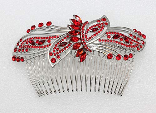 Peine grande floral con cristales rhinestone rojo miniatura 2