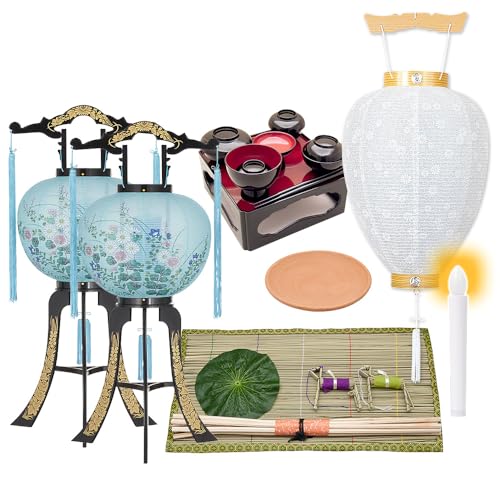 仏壇屋 滝田商店 盆提灯 お盆用品 初盆セット 新盆セット 回転行灯(一対タイプ)7点セット 8−A ◆ 盆ちょうちん お盆提灯 お盆飾り 初盆(新盆)のお飾りに必要なセット 証明書付