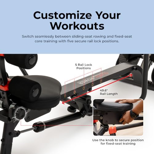 Image of Sunny Health & Fitness Smart Full Motion Rower | 12 Resistance Levels, Dual-Arm Design, SunnyFit App, 400 LB Capacity, Optional Back-Assist Core Trainer