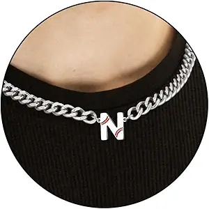 Baseball Necklaces for Boys Stainless Steel Initial Necklace with Letter A-Z 6.5mm Cuban Chain Adjustable Gifts for Men Boys 16+2 Inches