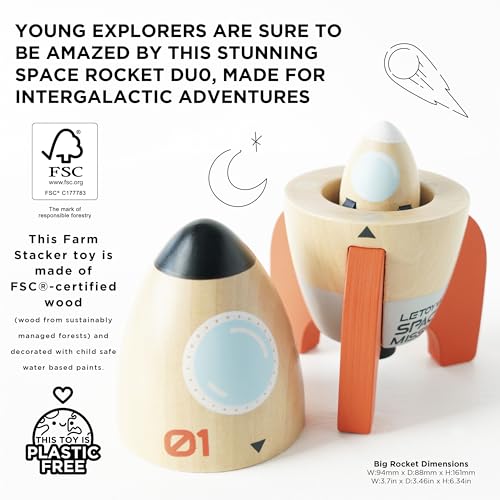 Le Toy Van TV808 Wooden Space Duo Toy, Plastic Free with Hidden Mini Rocket, Suitable for 24+ months - Image 3