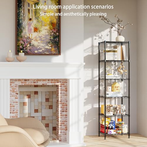 Image of REGILLER 6 Wire Shelving Steel Storage Rack Adjustable Unit Shelves for Laundry Bathroom Kitchen Pantry Closet (16.7L x 11.9W x 64H, Black)