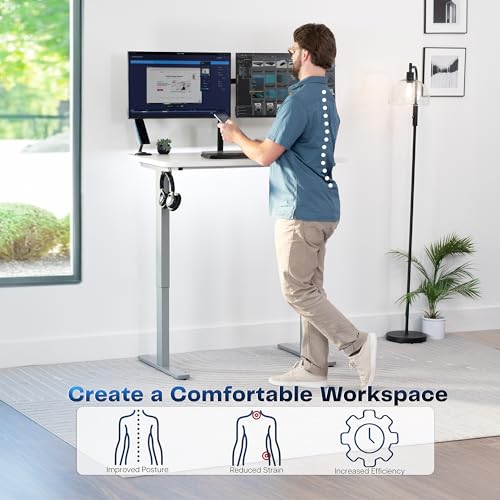 Image of VIVO Electric 43 x 24 in Standing Desk, Memory Height Adjustment, 1B Series, Holds 220 lbs, One-Piece White Top, Gray Frame, DESK-KIT-1G4W
