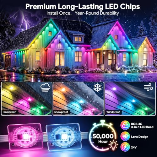200FT Permanent Outdoor Lights for House, Christmas Halloween RGB+IC Lights - image 5